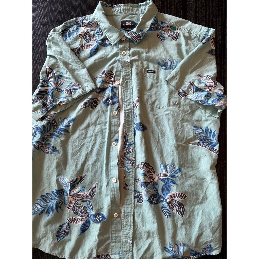O'Neill Mint Teal Blue Floral Short Sleeve Button Down Mens XXL (E)